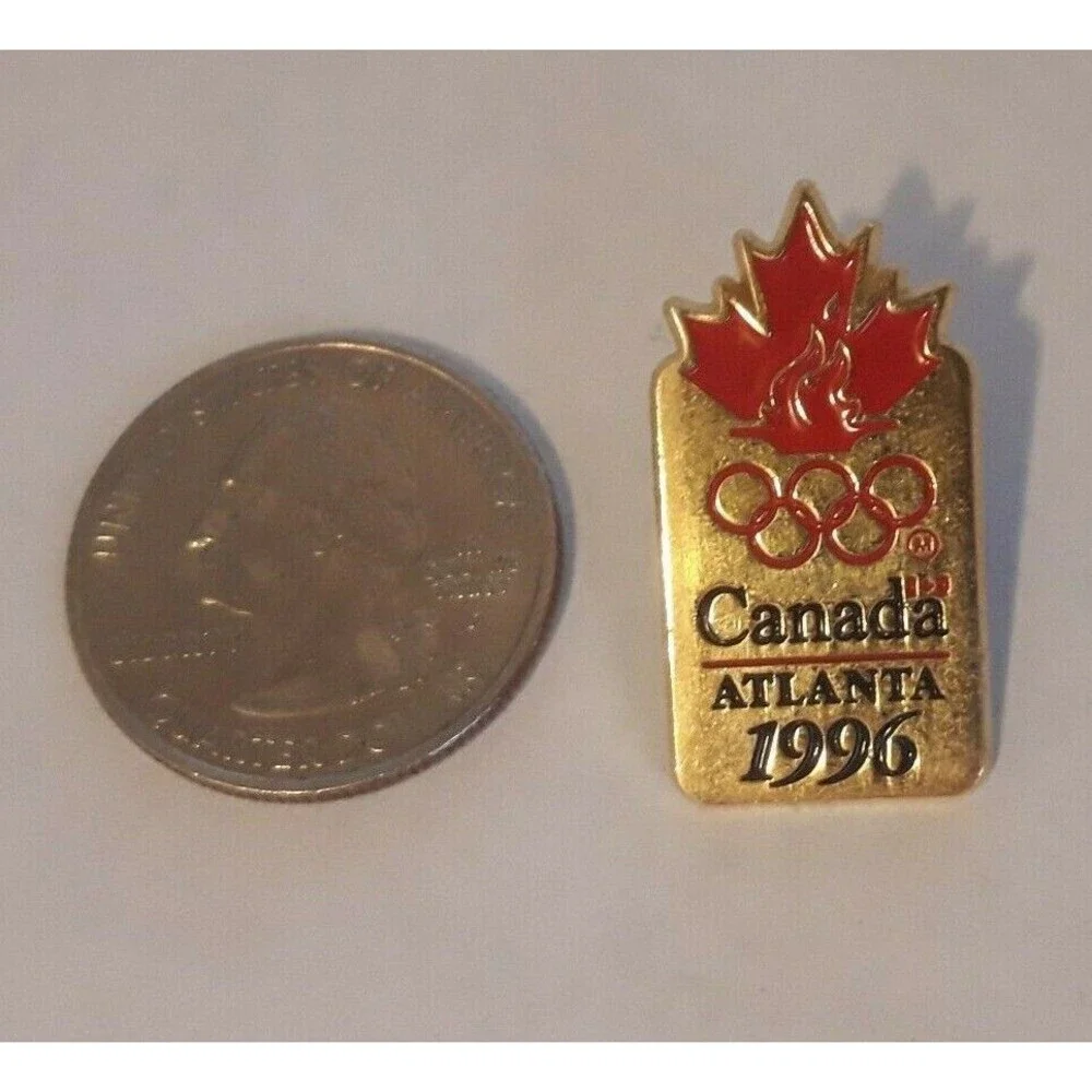 CANADA Maple Leaf Torch Logo Olympic Pin 1996 Atlanta Enamel Lapel Tack Red/Gold